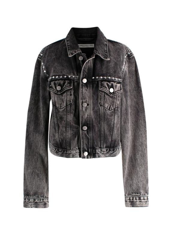 Alessandra Rich Washed Black Embellished Gem Denim Jacket