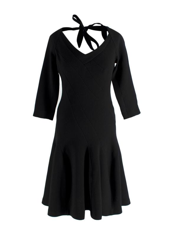 Roland Mouret Black Velvet Neck Tie Midi Dress