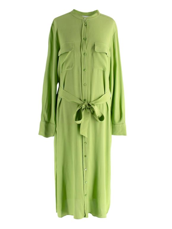 Marella Green Silk Blend Shirt Midi Dress