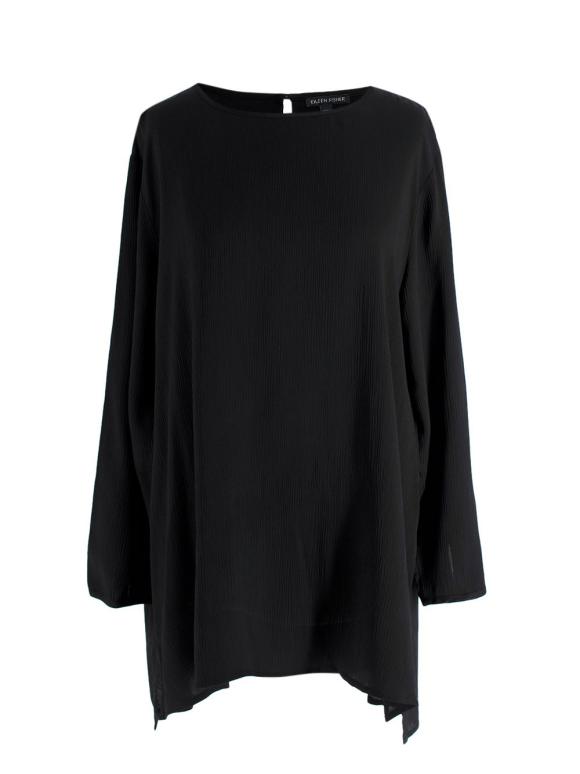 Eileen Fisher Black Textured Cupro Round Neck Top