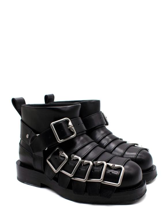 Burberry Black Multi-strap Leather Buckle Biker Boots