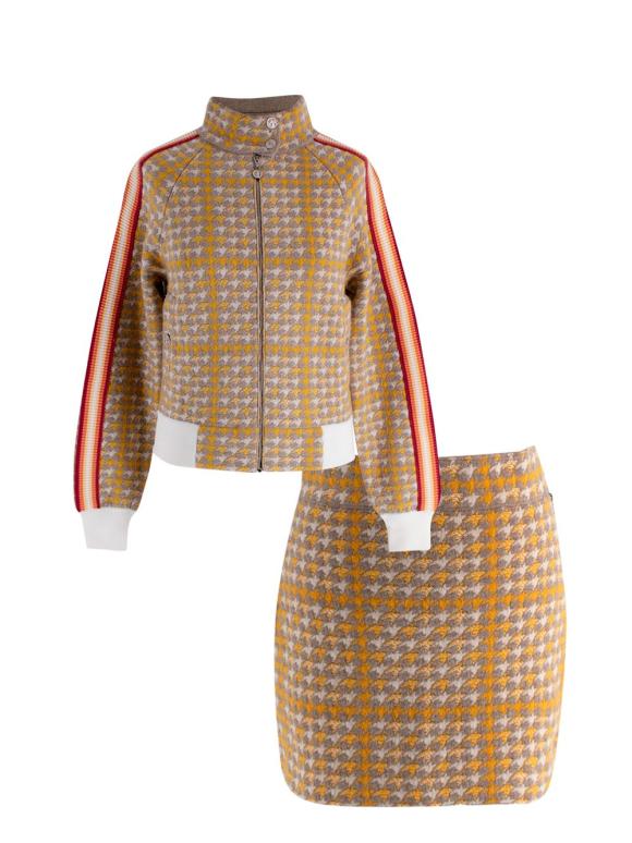 Barrie Yellow Houndstooth Cashmere Blend Jacket and Skirt Suit