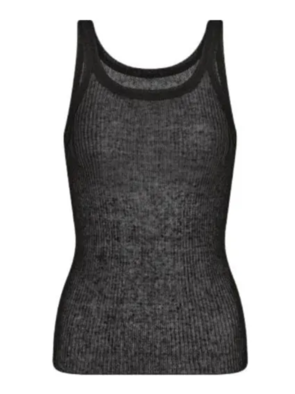 Dior Black Linen Rib Tank Top with Embroidered Bee