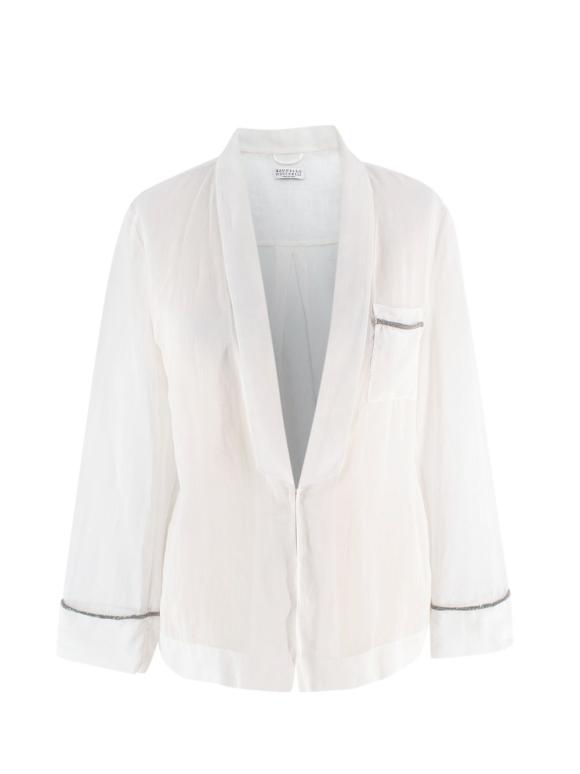 Brunello Cucinelli Ivory Sheer Embellished Gem Blouse