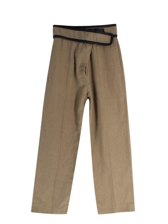 Celine Green Velcro Wide Leg Linen Trousers