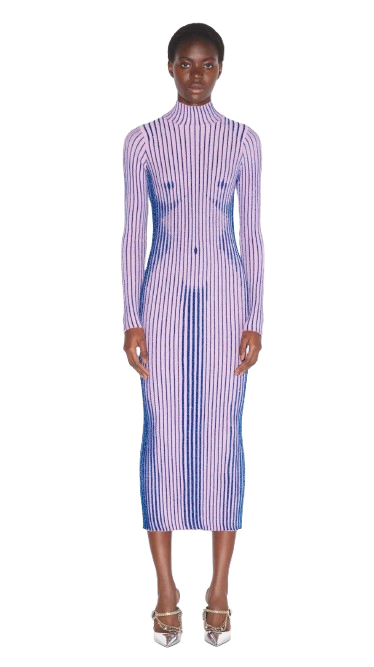 Jean Paul Gaultier Lilac Metallic Rib Midi Dress