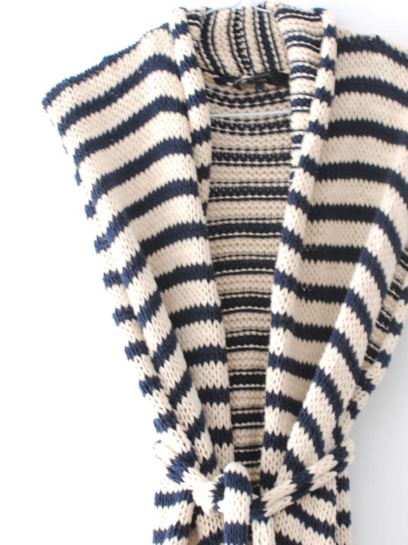 MaxMara Knitted Ecru and Navy Striped Gilet