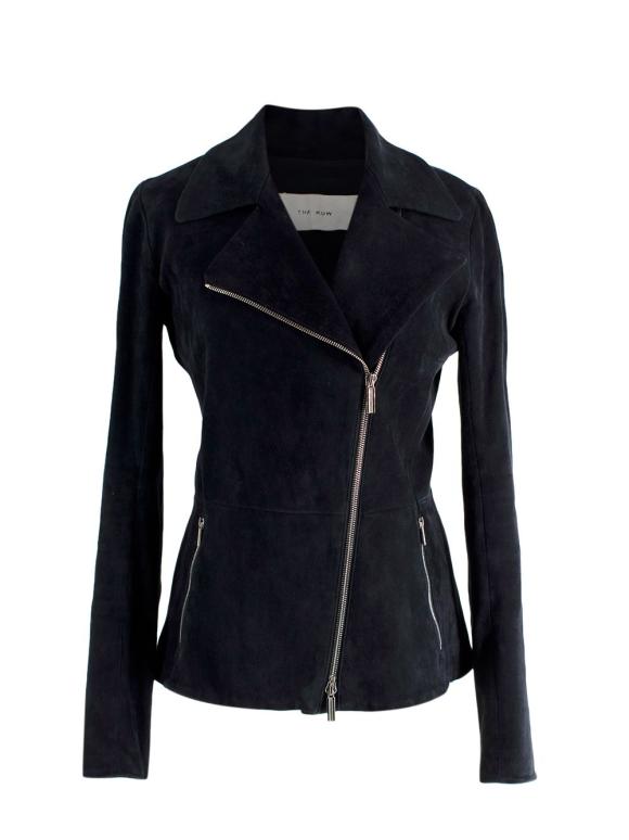 The Row Navy Suede Biker Jacket