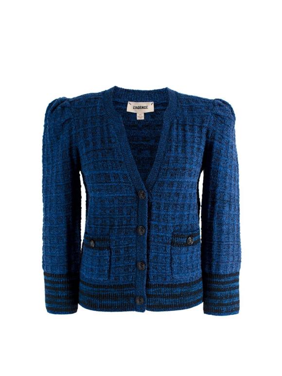 L'Agence Electric Blue Glitter Jenni Waffle Knit Cardigan