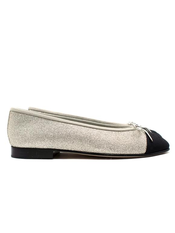 Chanel Silver Glitter Ballet Flats