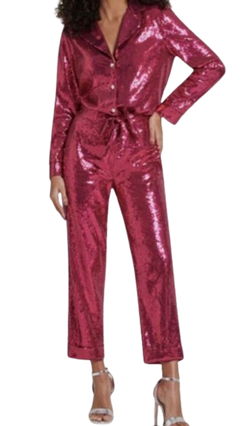 Nadine Merabi Hot Pink Sequin Shirt and Trouser Set