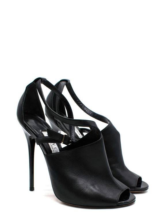 Jimmy Choo Black Leather Peep Toe Sandals