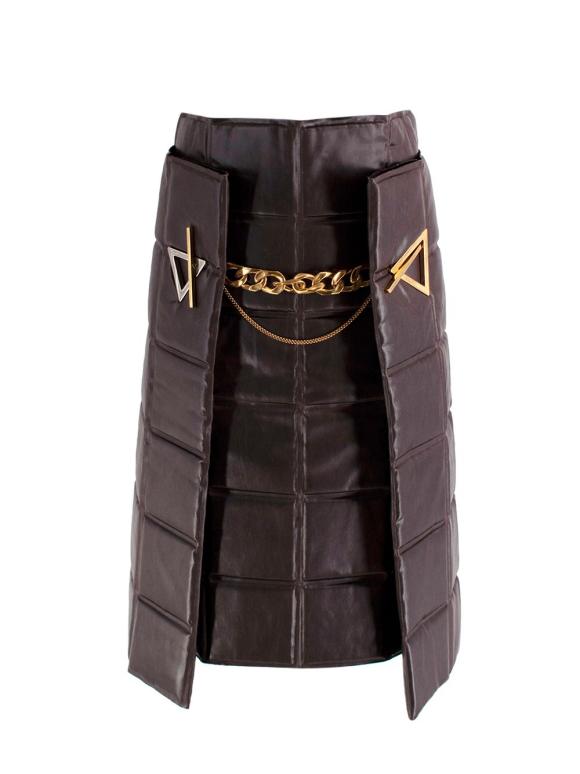 Bottega Veneta Chain Link Chocolate Brown Padded Two Piece Skirt