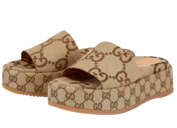 Gucci GG Canvas Platform Wedge Sandals