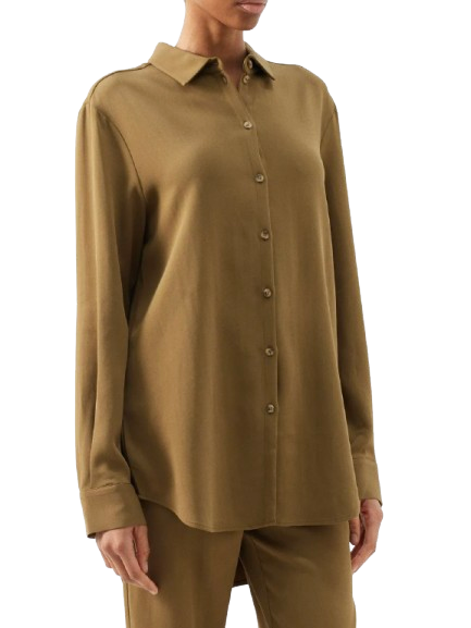 Asceno Green Khaki London Oversized Crepe Shirt