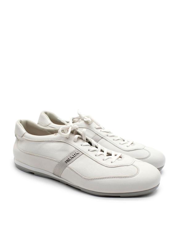 Prada Off White Logo Leather Sneakers
