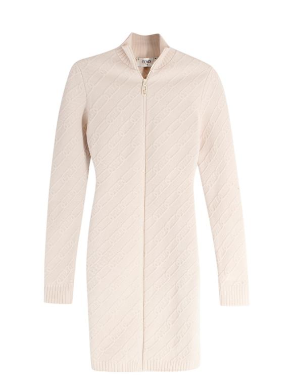 Fendi Beige Full Zip Front Bodycon Dress