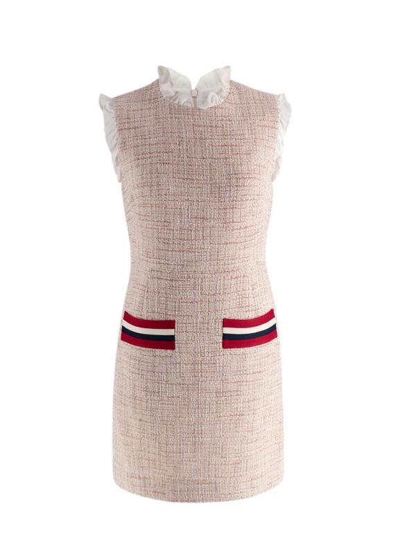 Sandro Morgan Ruffled Trim Tweed Mini Dress