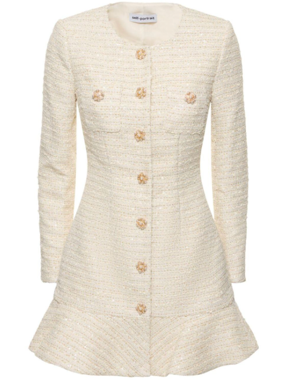 Self Portrait Cream Sequin Mini Blazer Dress