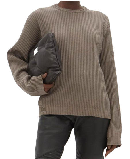 Rick Owens Brown Drop-Stitched Ribbed-Cotton Sweater