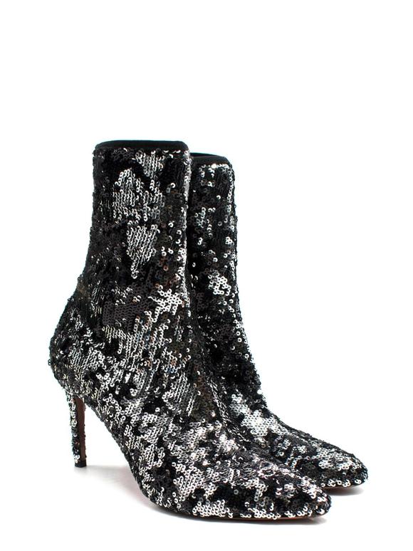 Aquazzura Black Sequin Heel Ankle Boots
