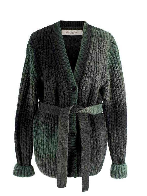 Golden Goose Green Alpaca and Wool Blend Belted Cardigan