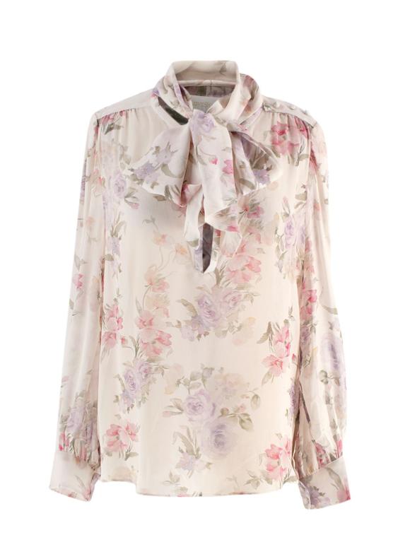 Love Shack Fancy Semi Sheer Silk Floral Printed Blouse