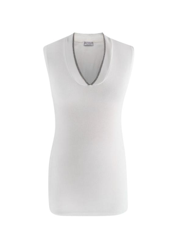 Brunello Cucinelli Soft White V Neck Tank Top