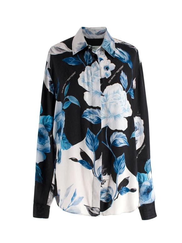 Off White Blue and Black Floral Shirt