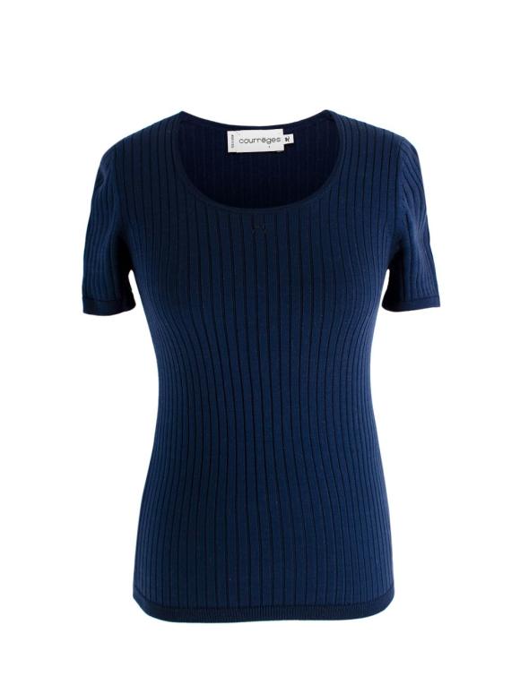 Courreges Royal Blue Ribbed Short Sleeve Basic Tee