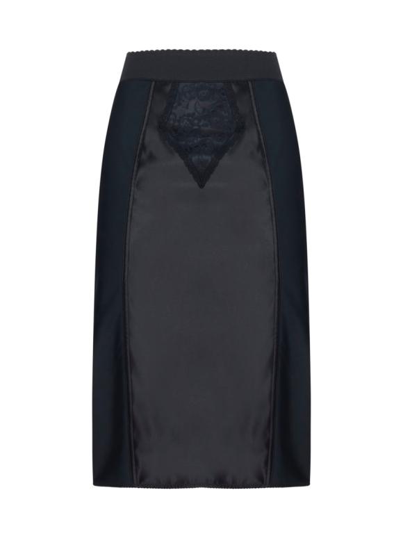Dolce & Gabbana Black Powernet And Satin Midi Skirt