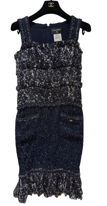 Chanel Silk Tweed Navy Dress