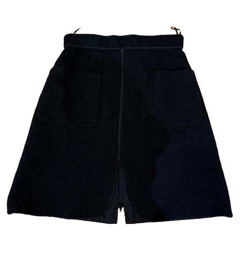 Chanel Black Tweed Zip Front Mini Skirt