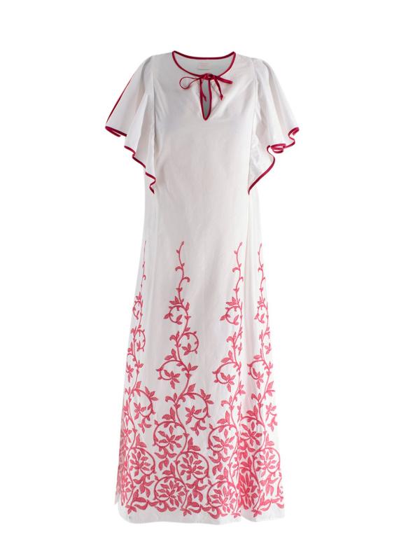Loretta Caponi Embroidered Cotton Dress