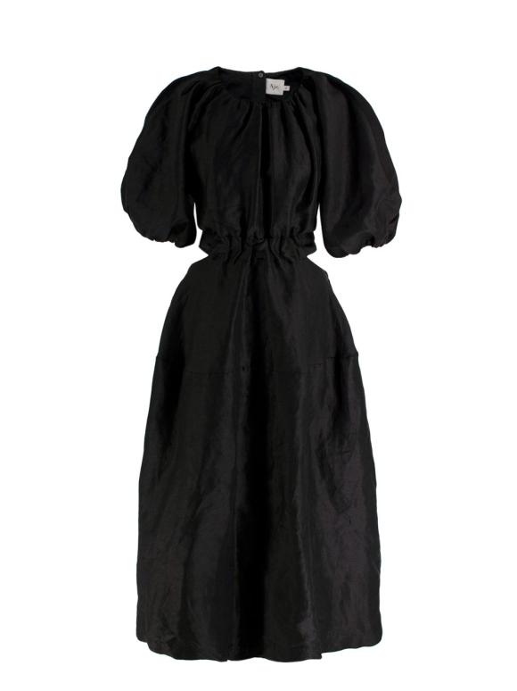 Aje. Mimosa Black Puff Sleeve Midi Dress