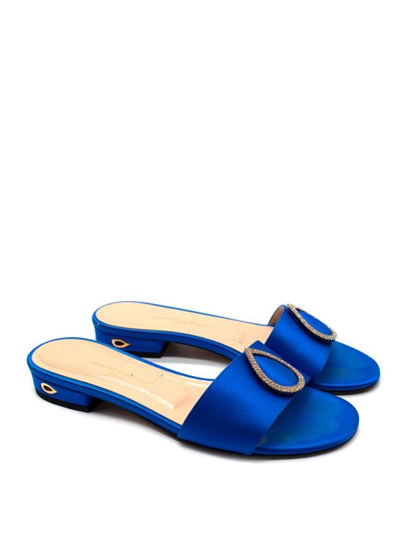 Jennifer Chamandi Blue Satin Slides