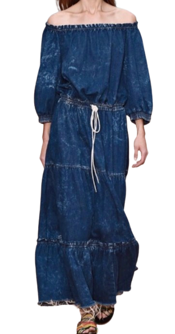 Chloe Off The Shoulder Denim Maxi Dress