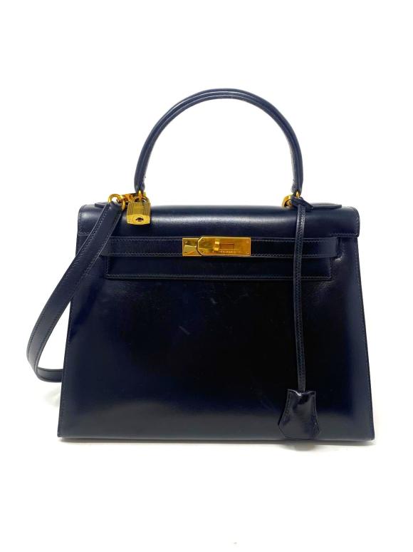 Hermes Black Box Leather Kelly Bag 28 Sellier