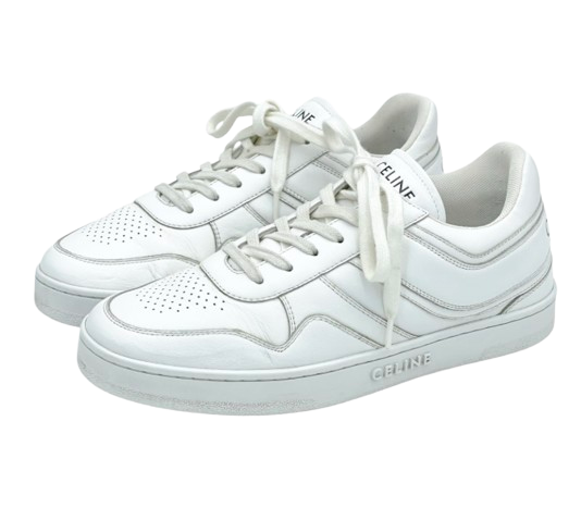 Celine Low Lace Up White Lther Sneakers