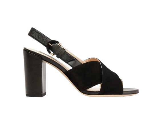 Black Suede And Leather Heeled Sandals