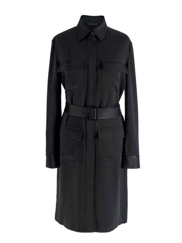 The Row Belted Black Satin Shirt Dress