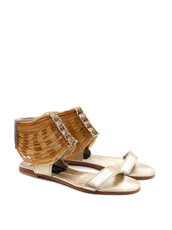 Anna Trzebinski Beaded Gladiator Nappa Leather Flat Sandals