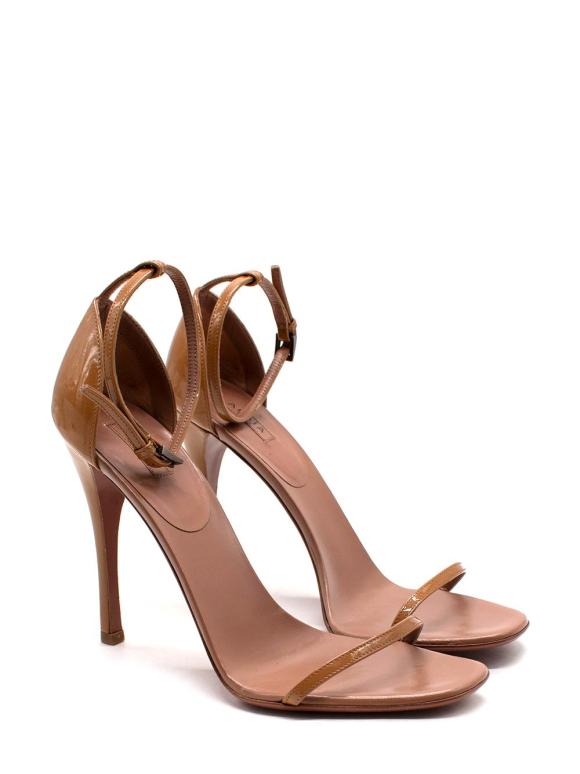 Alaia Beige Barely There Sandals in Patent Leather