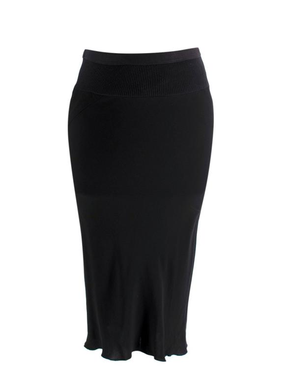 Rick Owens Black Knit Midi Skirt with Chiffon Hemline
