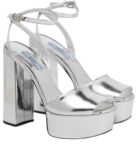 Prada Silver Leather Platform Sandals