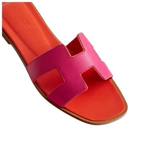 Hermes Fuschia Pink/Orange Calfskin Leather Oran Sandals