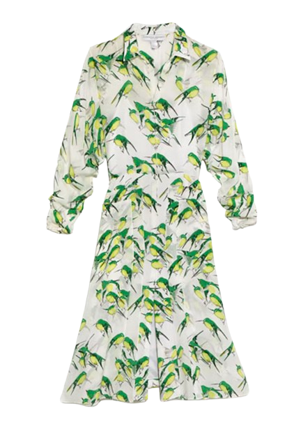 Carolina Herrera Long Sleeved Belted bird Print Dress