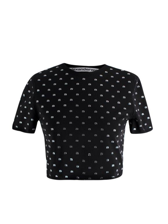 Alexander Wang Black Cropped Crystal T-Shirt