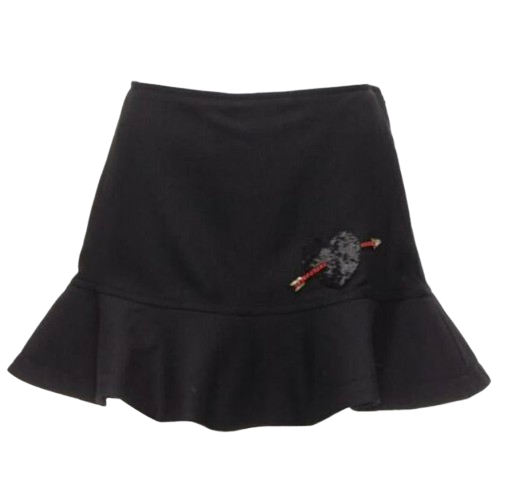 Valentino Beaded HeartBlack Wool  Flared Skort