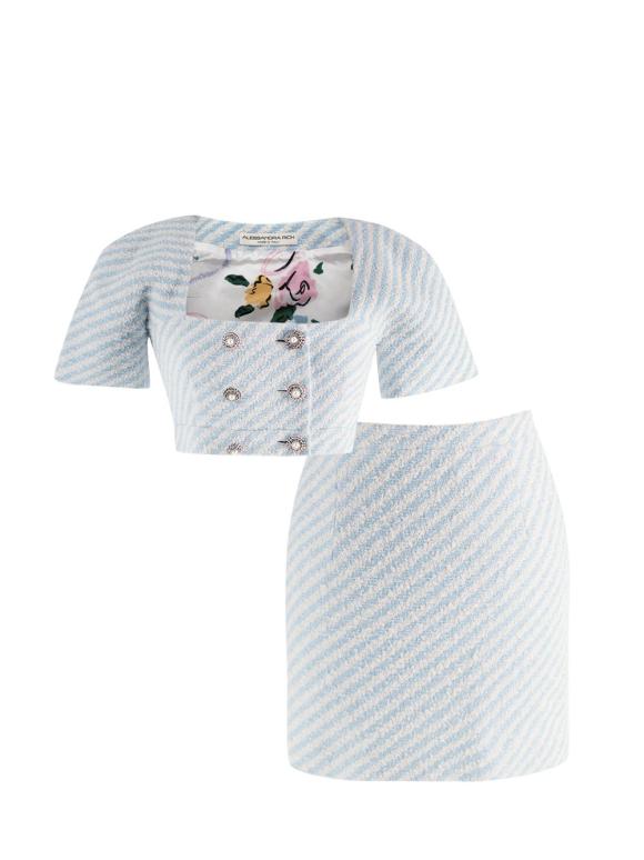 Alessandra Rich  Striped Tweed Cropped Jacket and Skirt